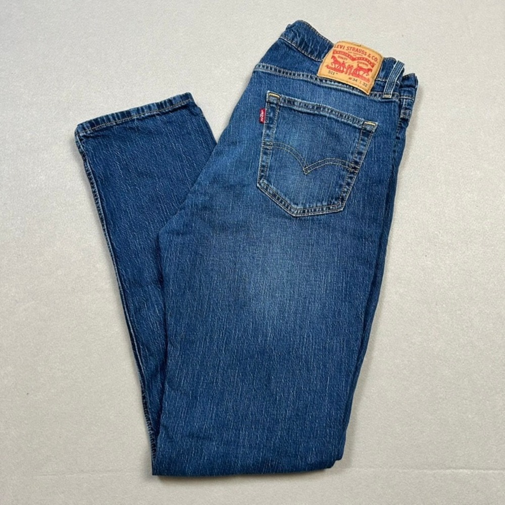 Levis 511 Slim Fit Jeans Mens 34x32 Medium Wash Blue Denim Casual Basic Staple
